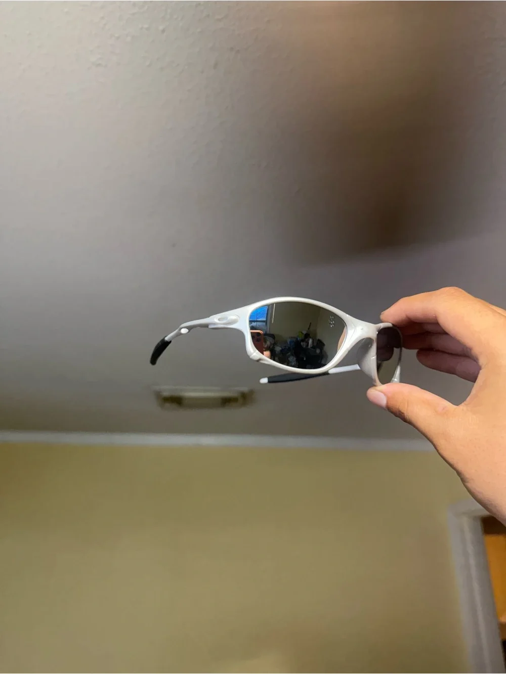 Oakley White Frame Sunglasses with Silver Mirrored Lenses